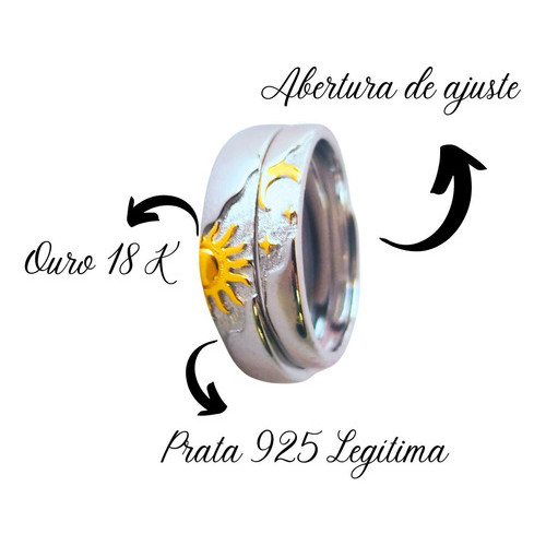 Aliança Casal Prata 925 Sol E Lua Ouro 18k - Aliança É O PAR - Image 2